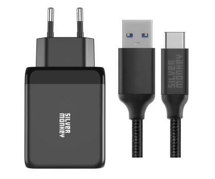 Ładowarka do smartfonów Silver Monkey Ładowarka sieciowa GaN 65W + kabel USB-C  2m.